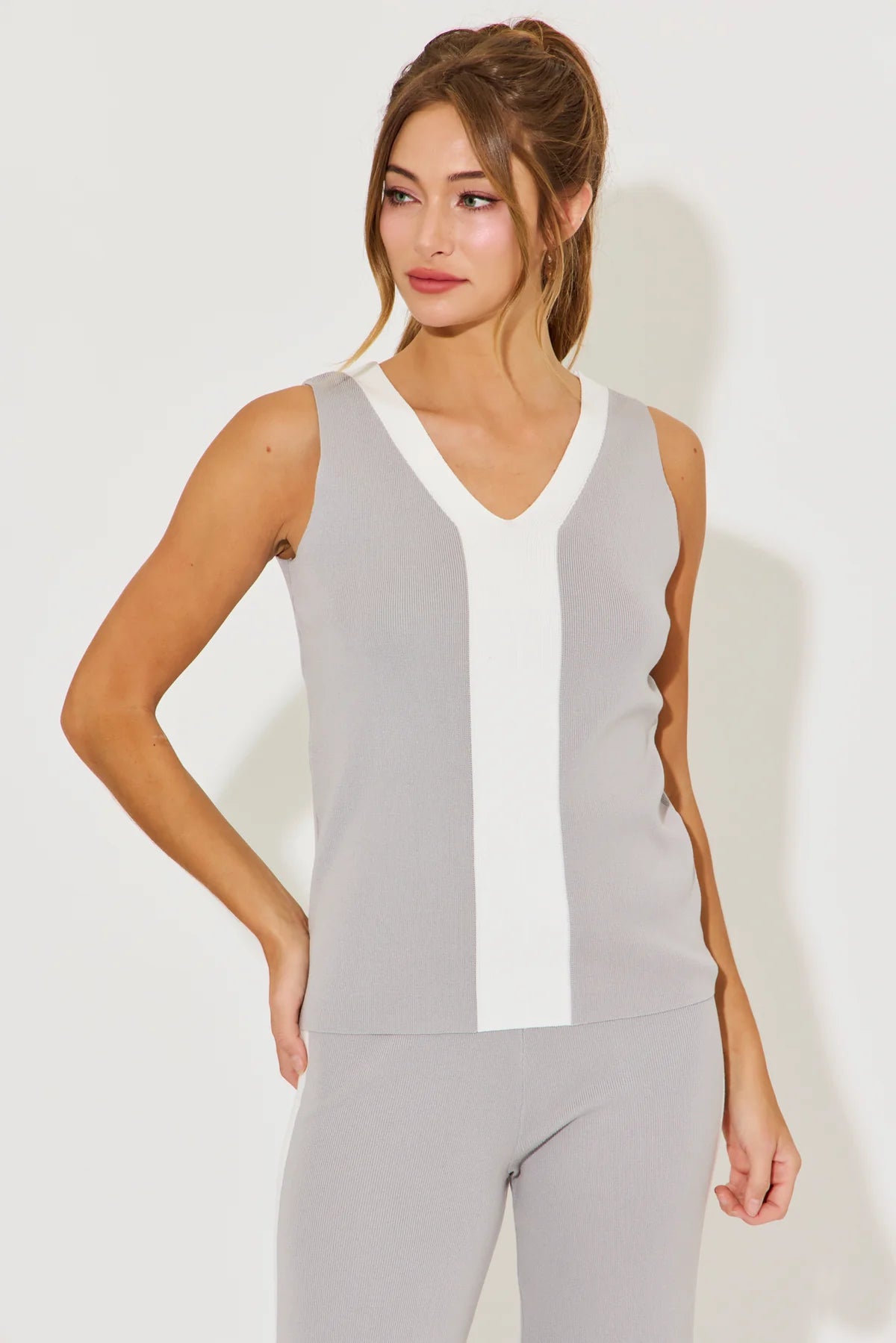 Grey & White 2 Piece Knit Pant Set