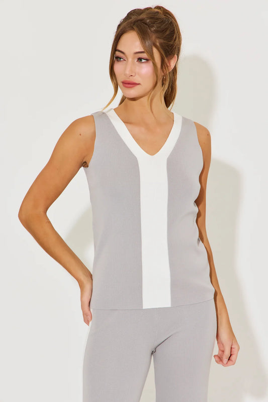 Grey & White 2 Piece Knit Pant Set