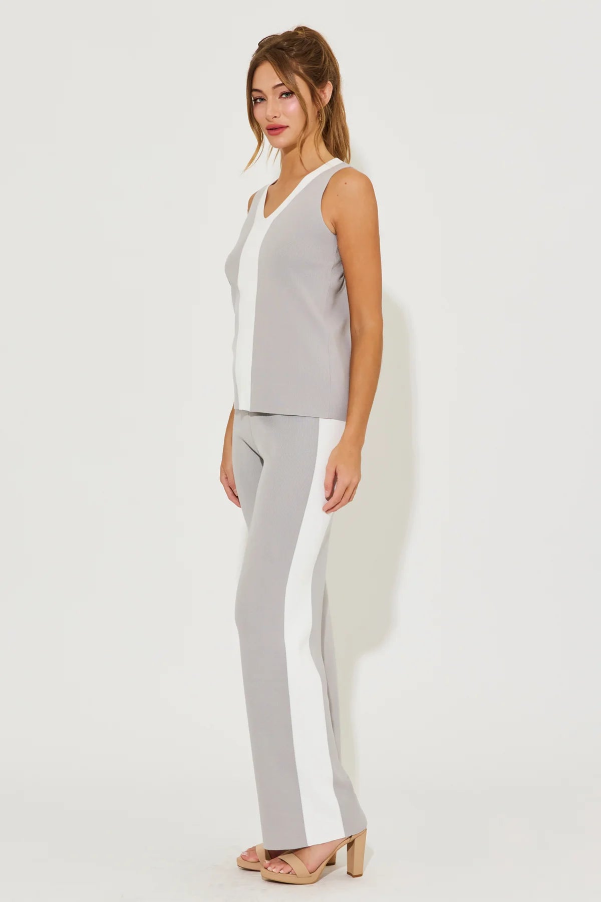Grey & White 2 Piece Knit Pant Set
