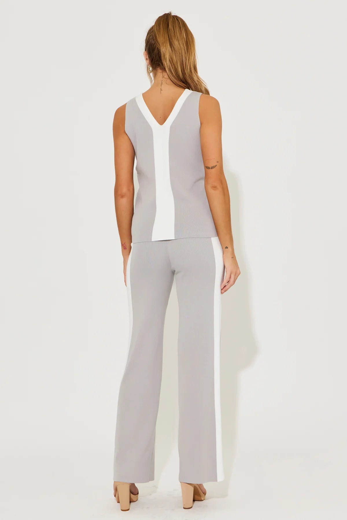 Grey & White 2 Piece Knit Pant Set