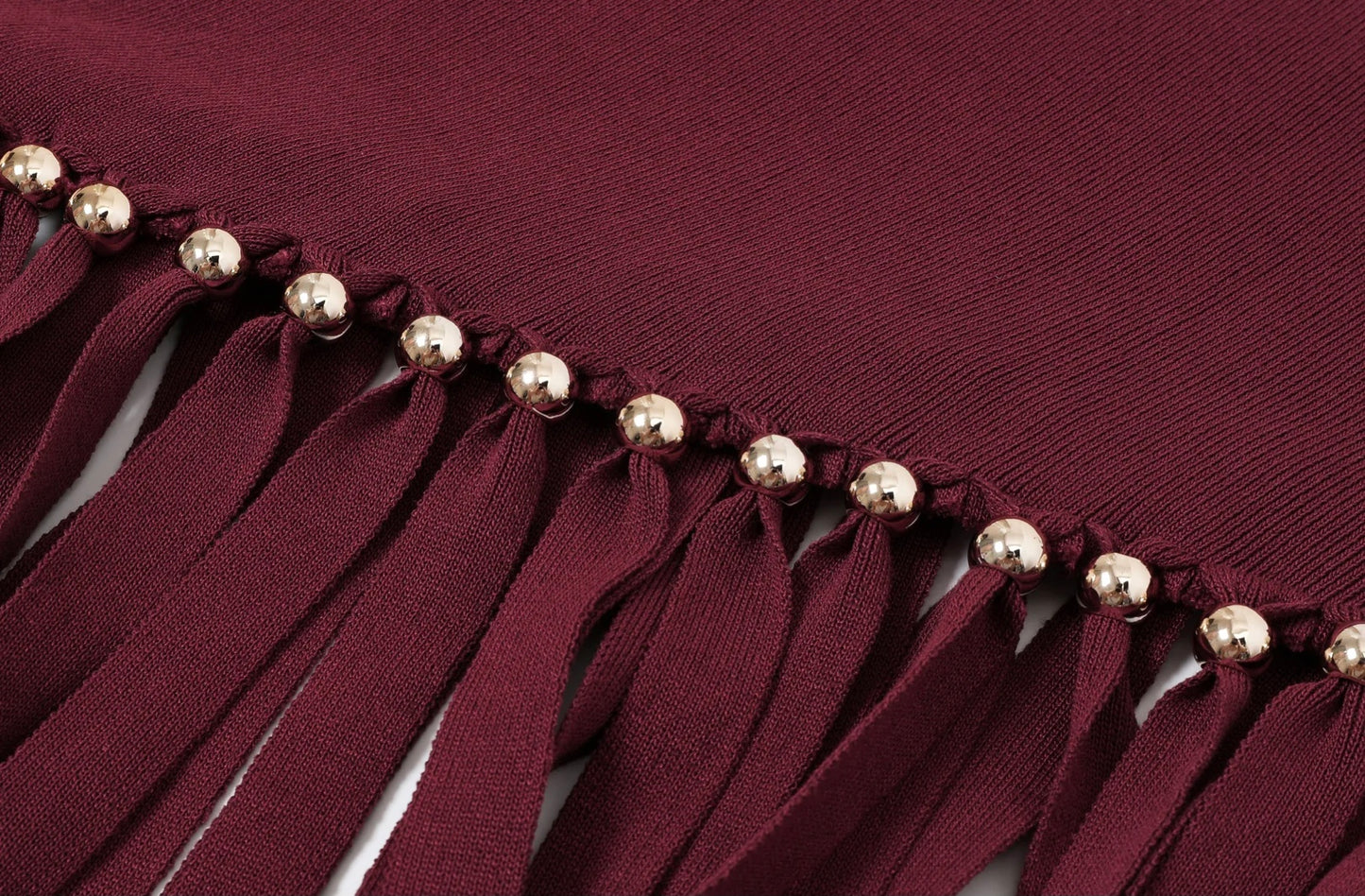 Wine Knit Dress with Fringe Detail