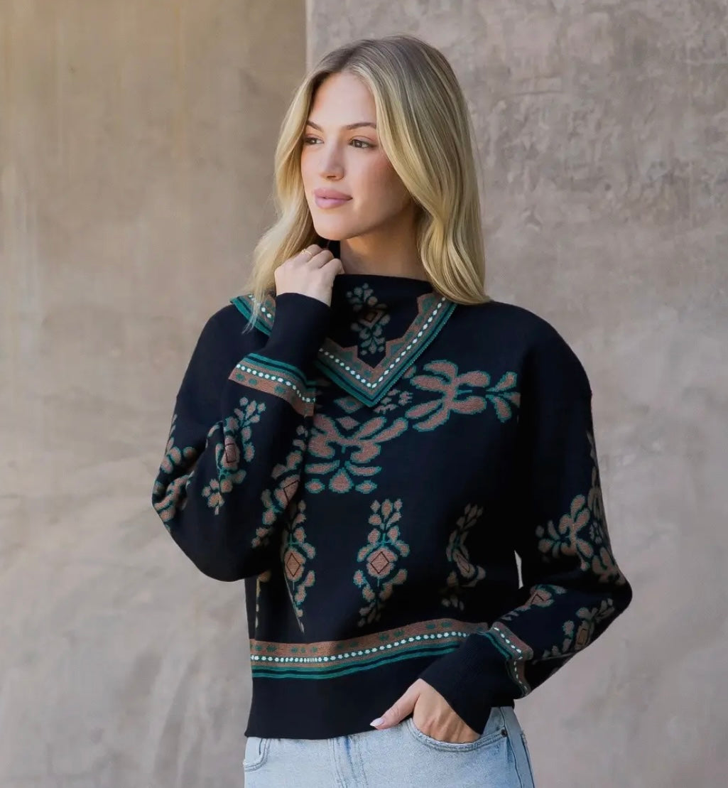 Black Print Sweater