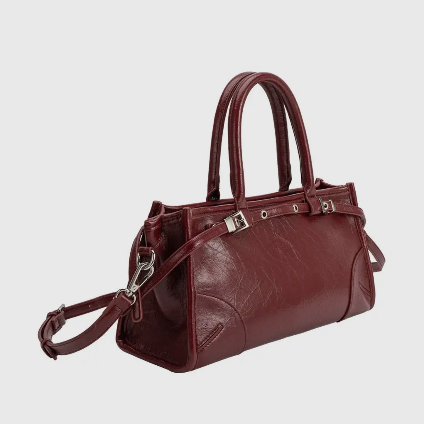 Wide Vegan Leather Handbag with Top Handle