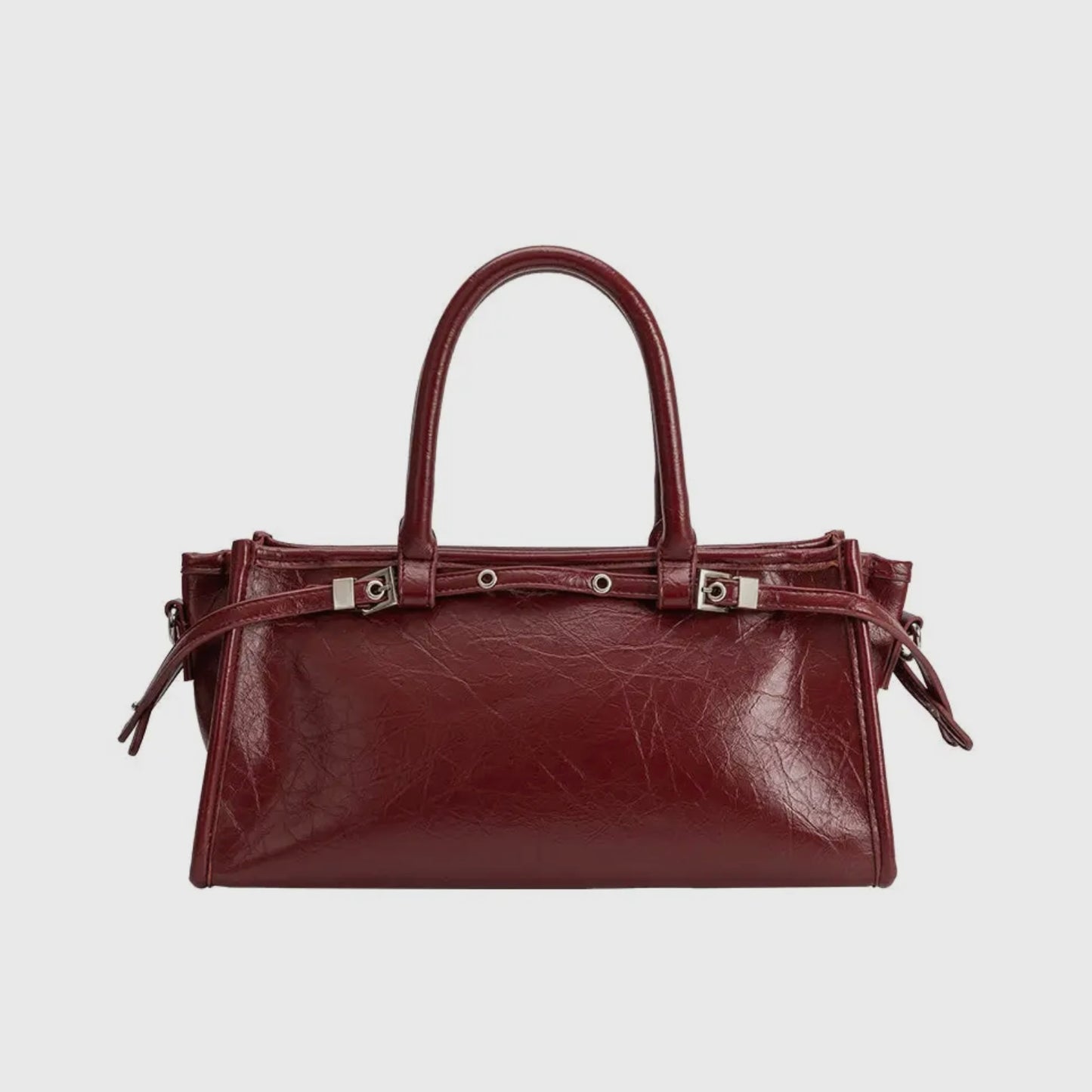 Wide Vegan Leather Handbag with Top Handle