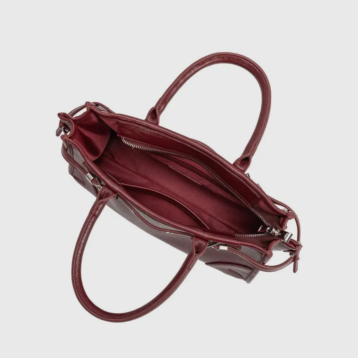 Wide Vegan Leather Handbag with Top Handle