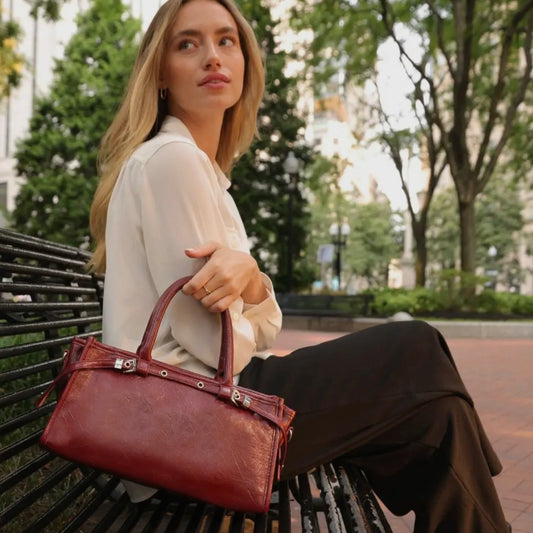 Wide Vegan Leather Handbag with Top Handle