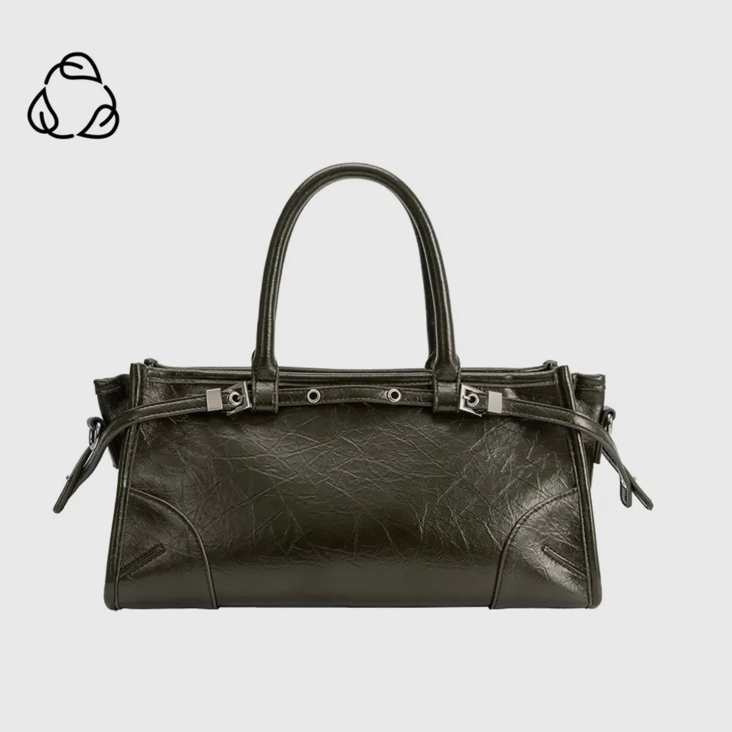 Wide Vegan Leather Handbag with Top Handle