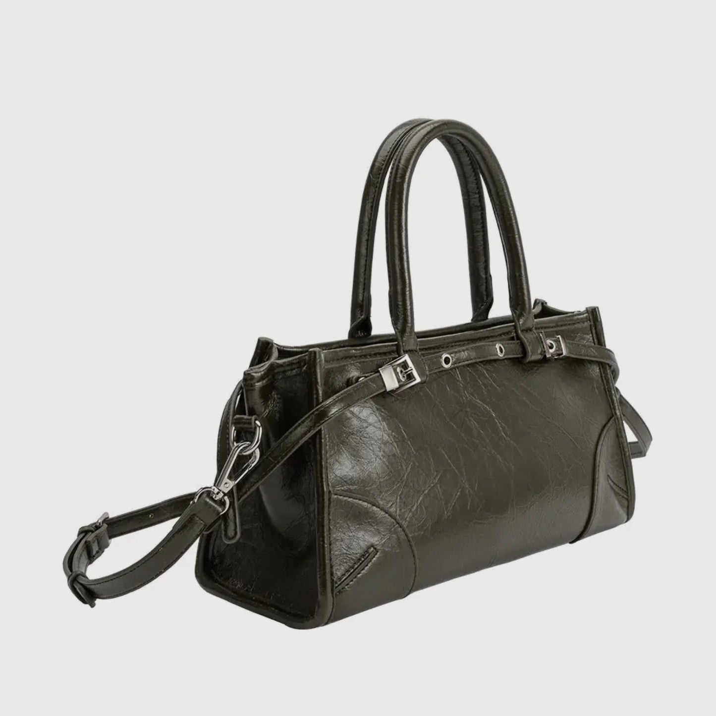 Wide Vegan Leather Handbag with Top Handle