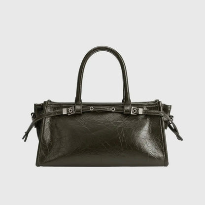 Wide Vegan Leather Handbag with Top Handle
