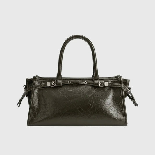 Wide Vegan Leather Handbag with Top Handle