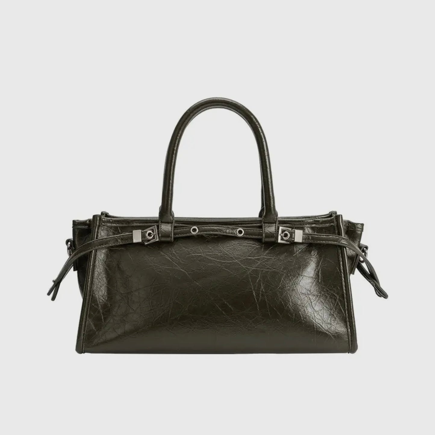Wide Vegan Leather Handbag with Top Handle