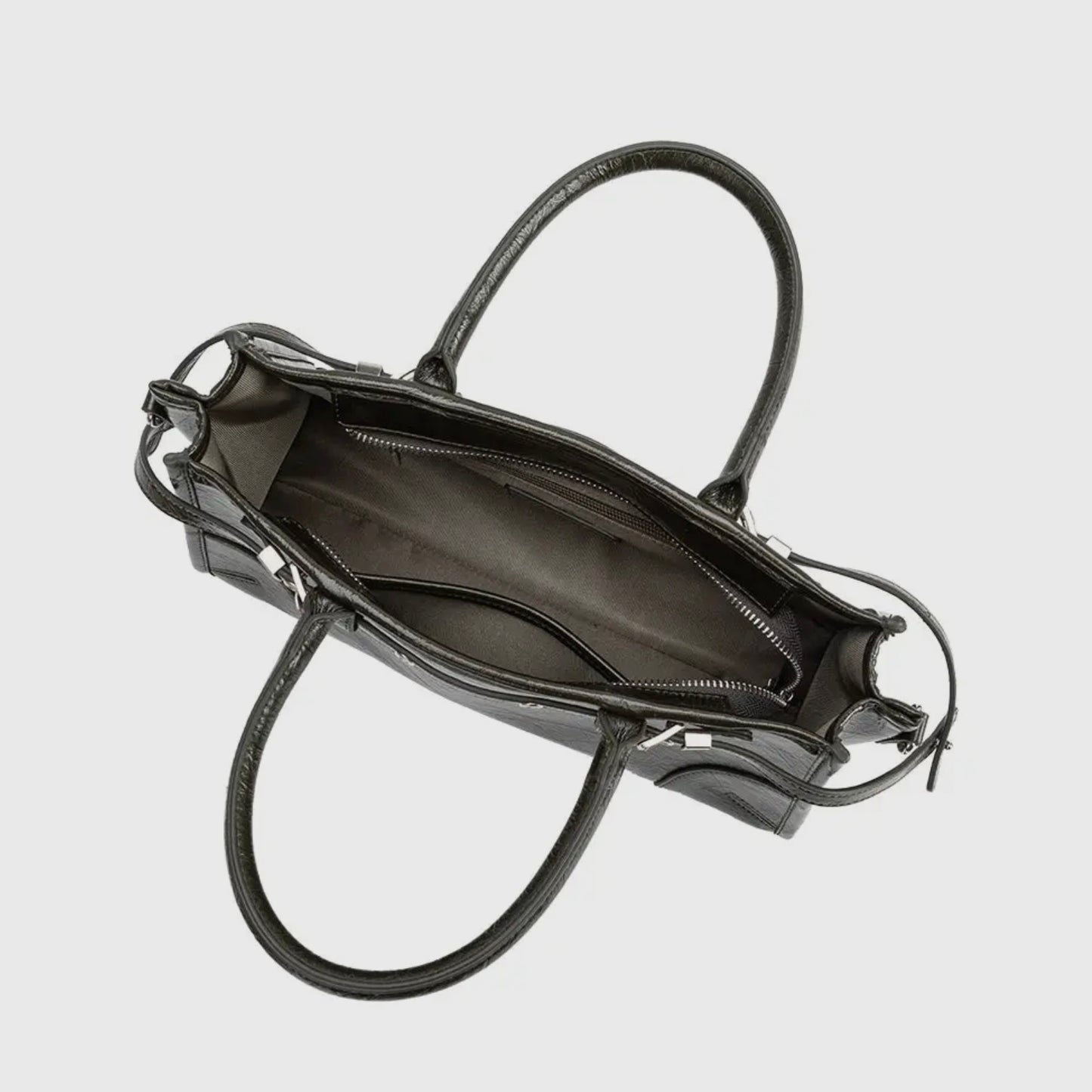 Wide Vegan Leather Handbag with Top Handle