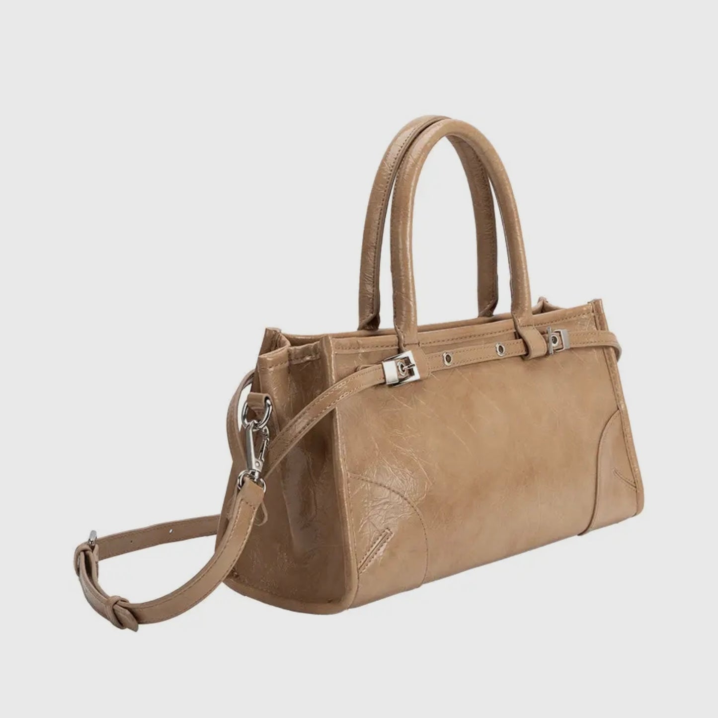 Wide Vegan Leather Handbag with Top Handle