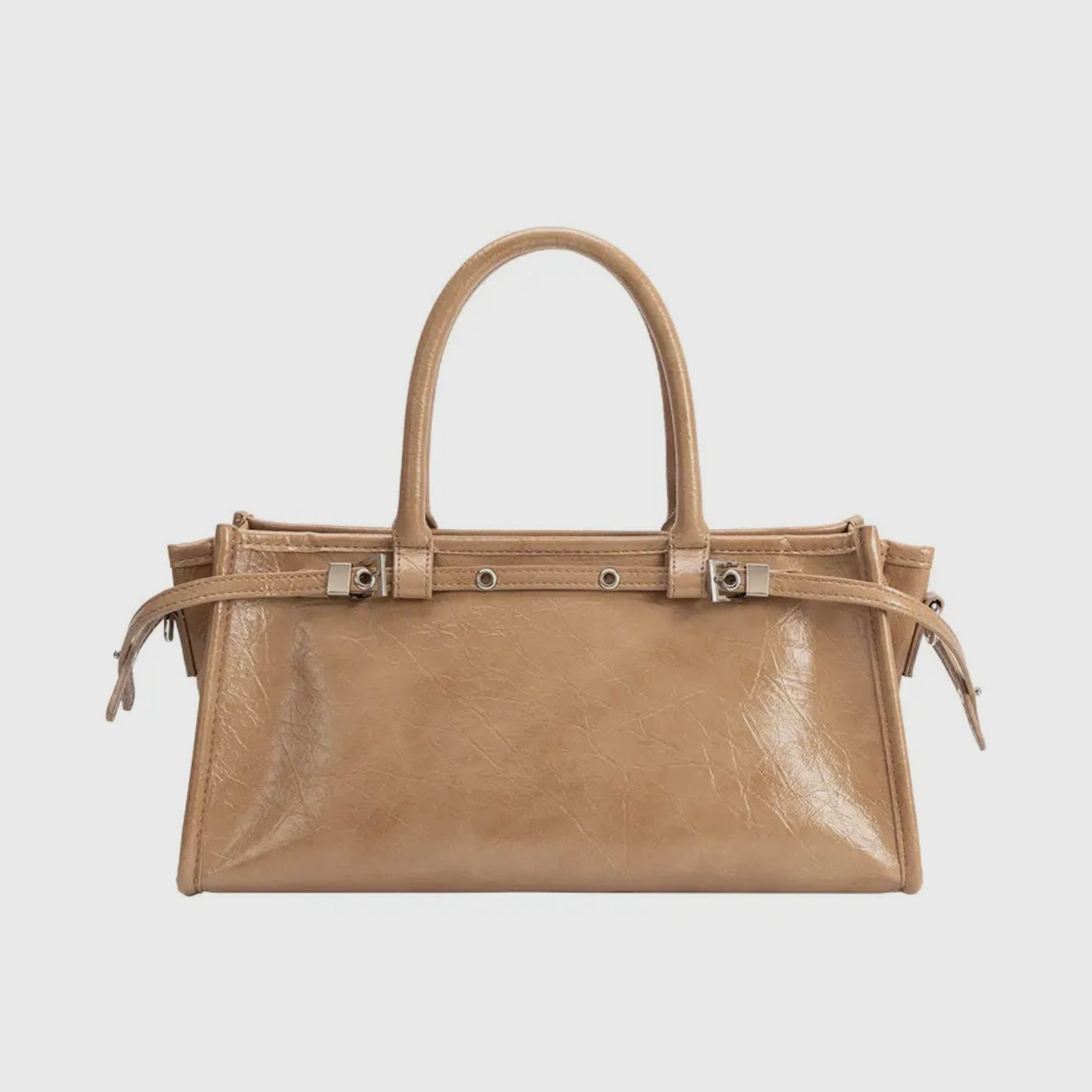 Wide Vegan Leather Handbag with Top Handle