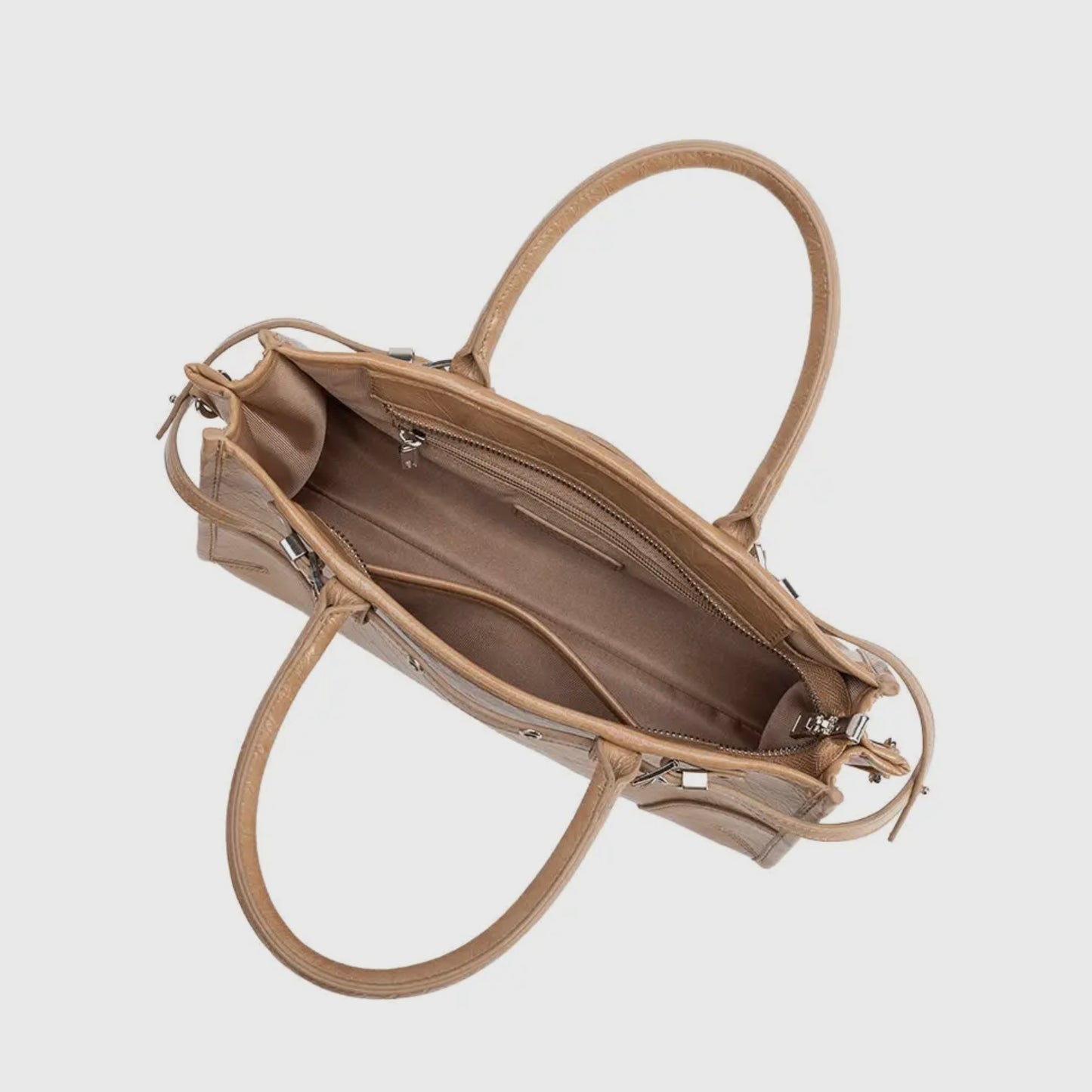 Wide Vegan Leather Handbag with Top Handle