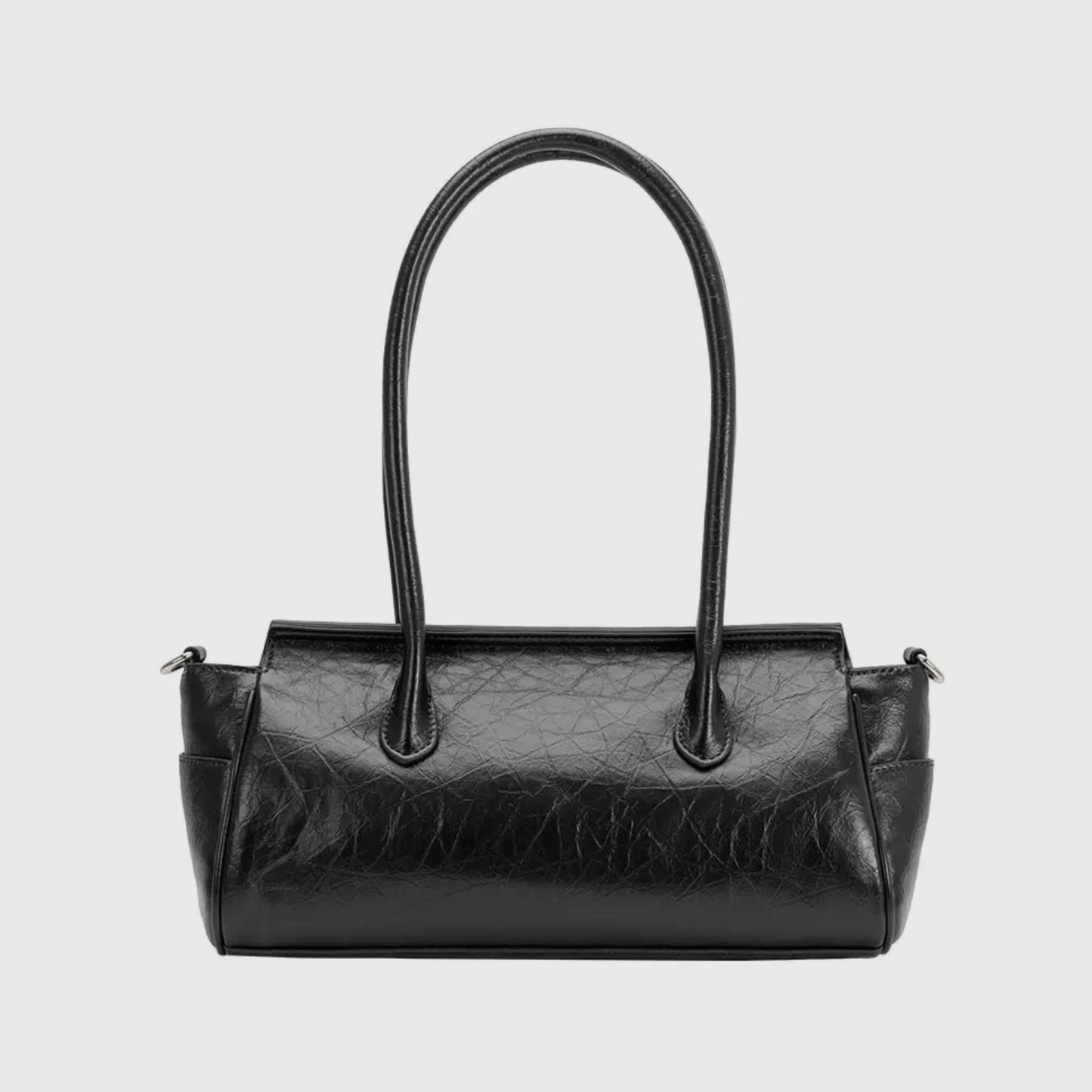 Wide Vegan Leather Handbag with Front Pockets