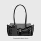 Wide Vegan Leather Handbag with Front Pockets