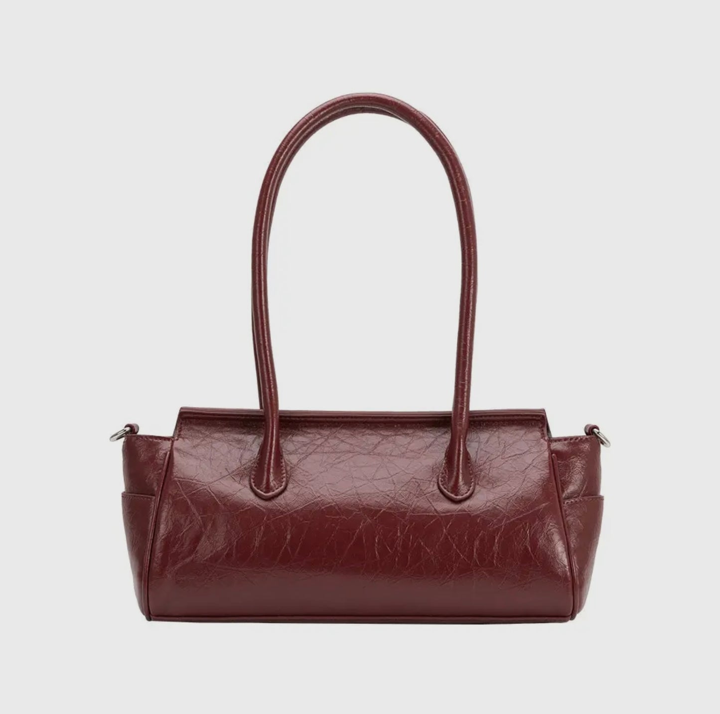 Wide Vegan Leather Handbag with Front Pockets