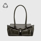 Wide Vegan Leather Handbag with Front Pockets