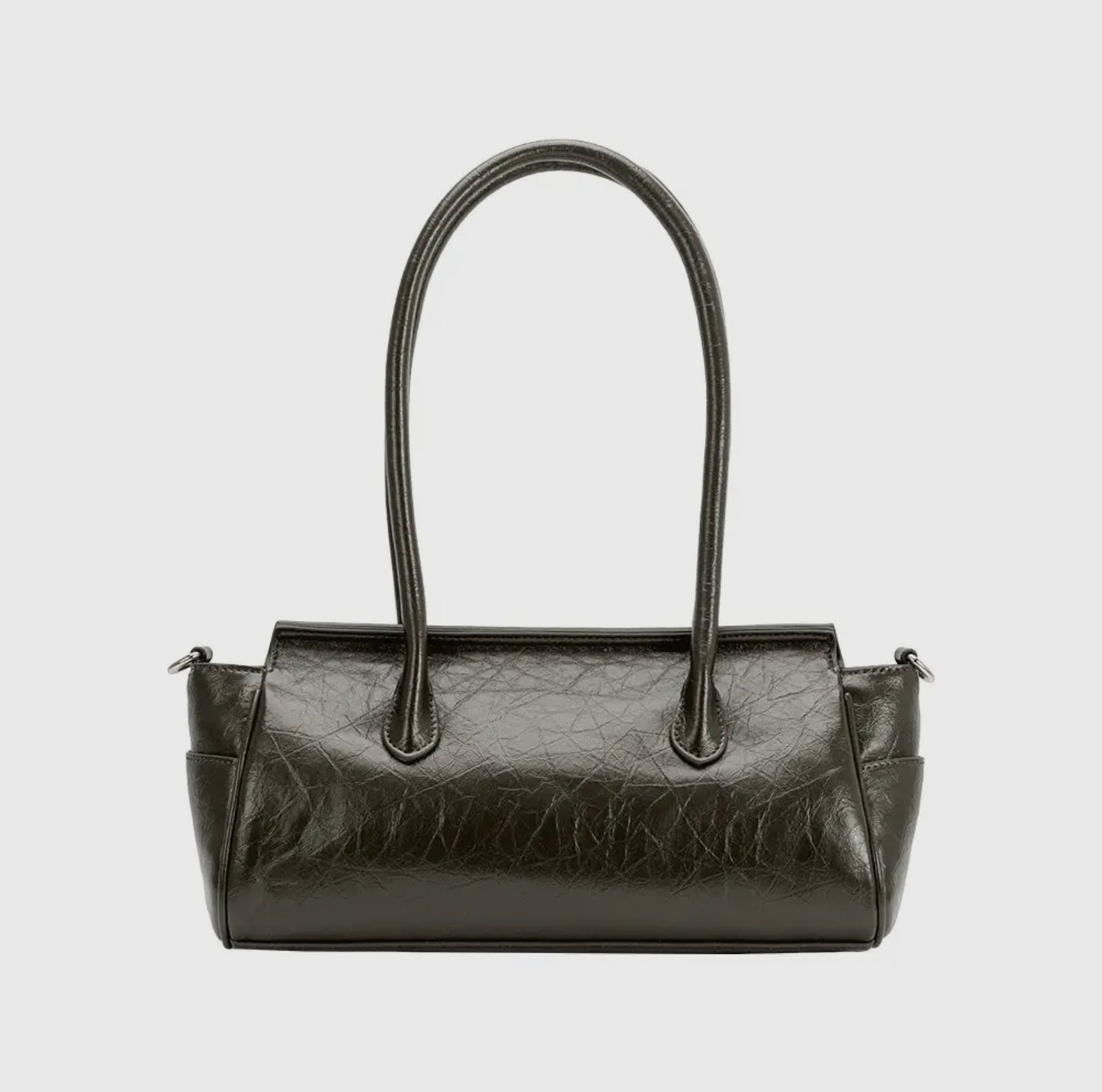 Wide Vegan Leather Handbag with Front Pockets