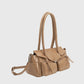 Wide Vegan Leather Handbag with Front Pockets