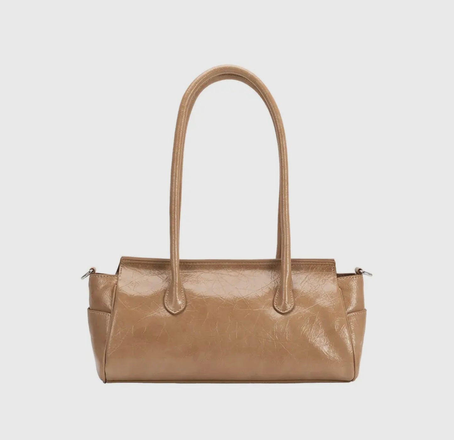 Wide Vegan Leather Handbag with Front Pockets