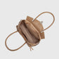 Wide Vegan Leather Handbag with Front Pockets