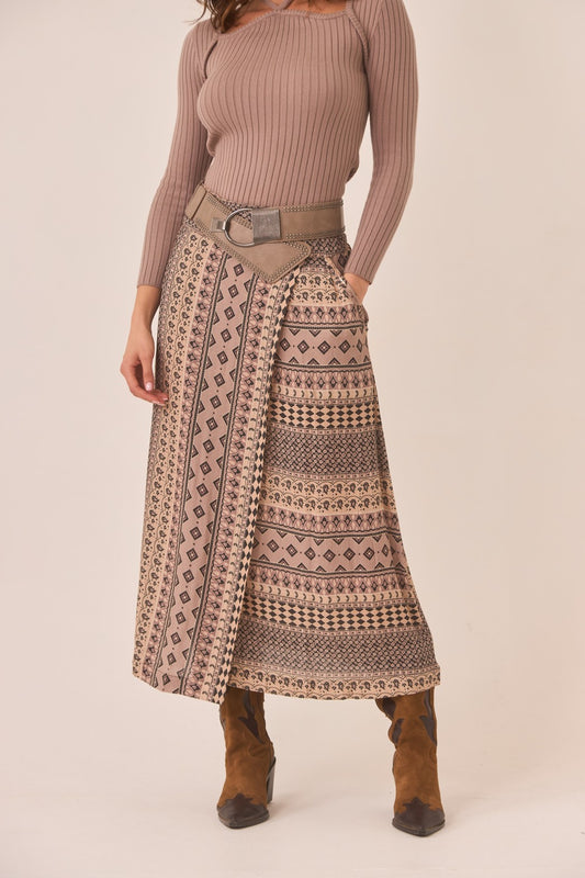 Geometric Print Wrap Skirt