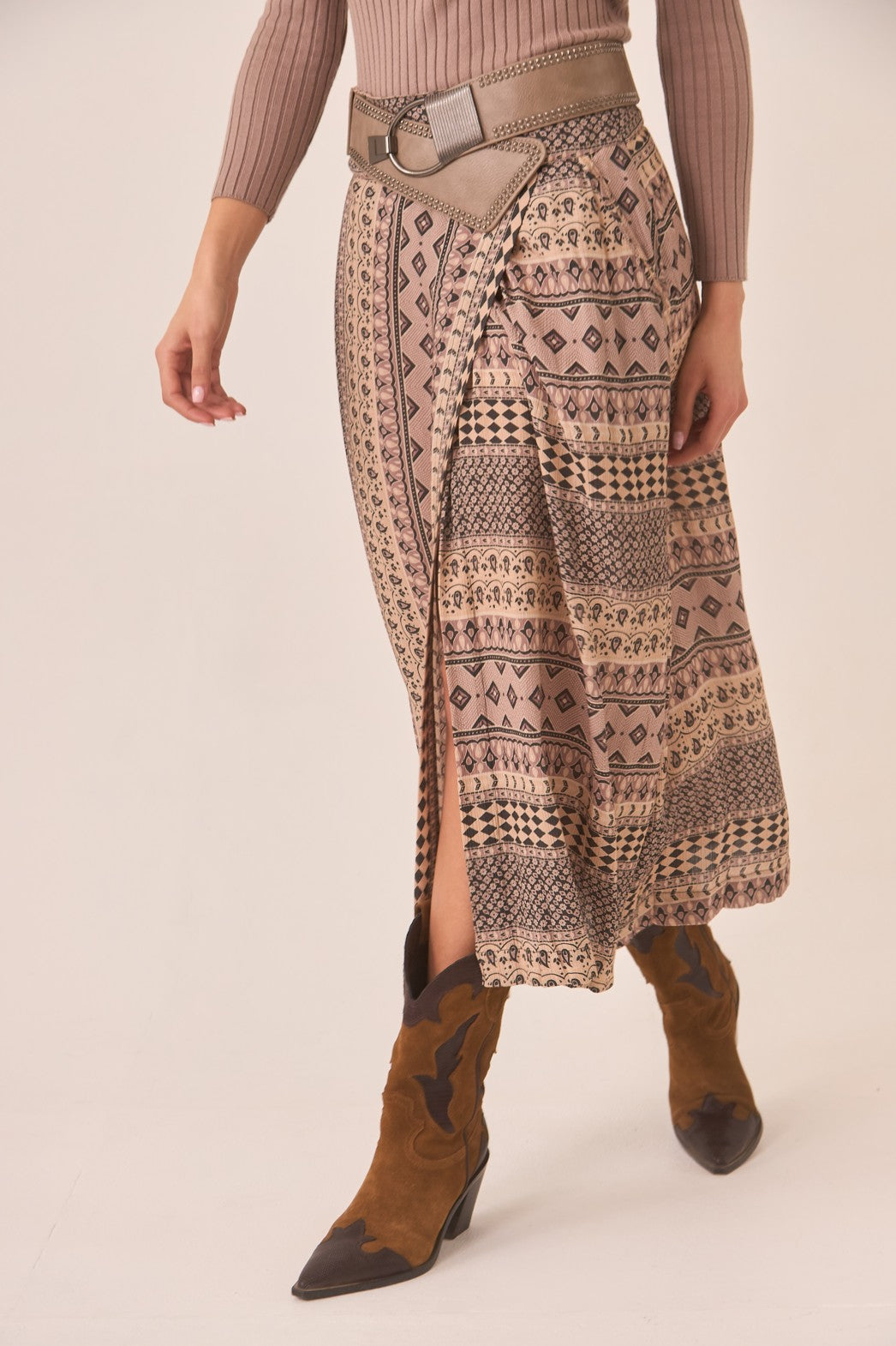 Geometric Print Wrap Skirt