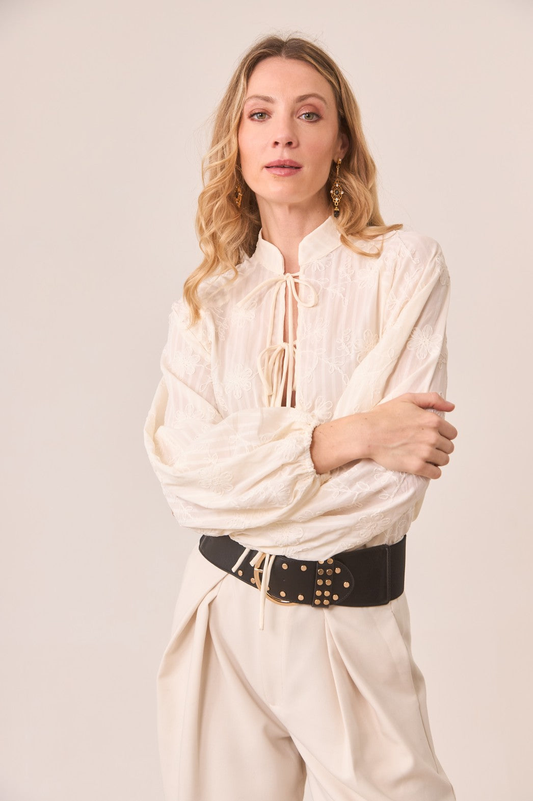 Cream Embroidered Kimono Blouse