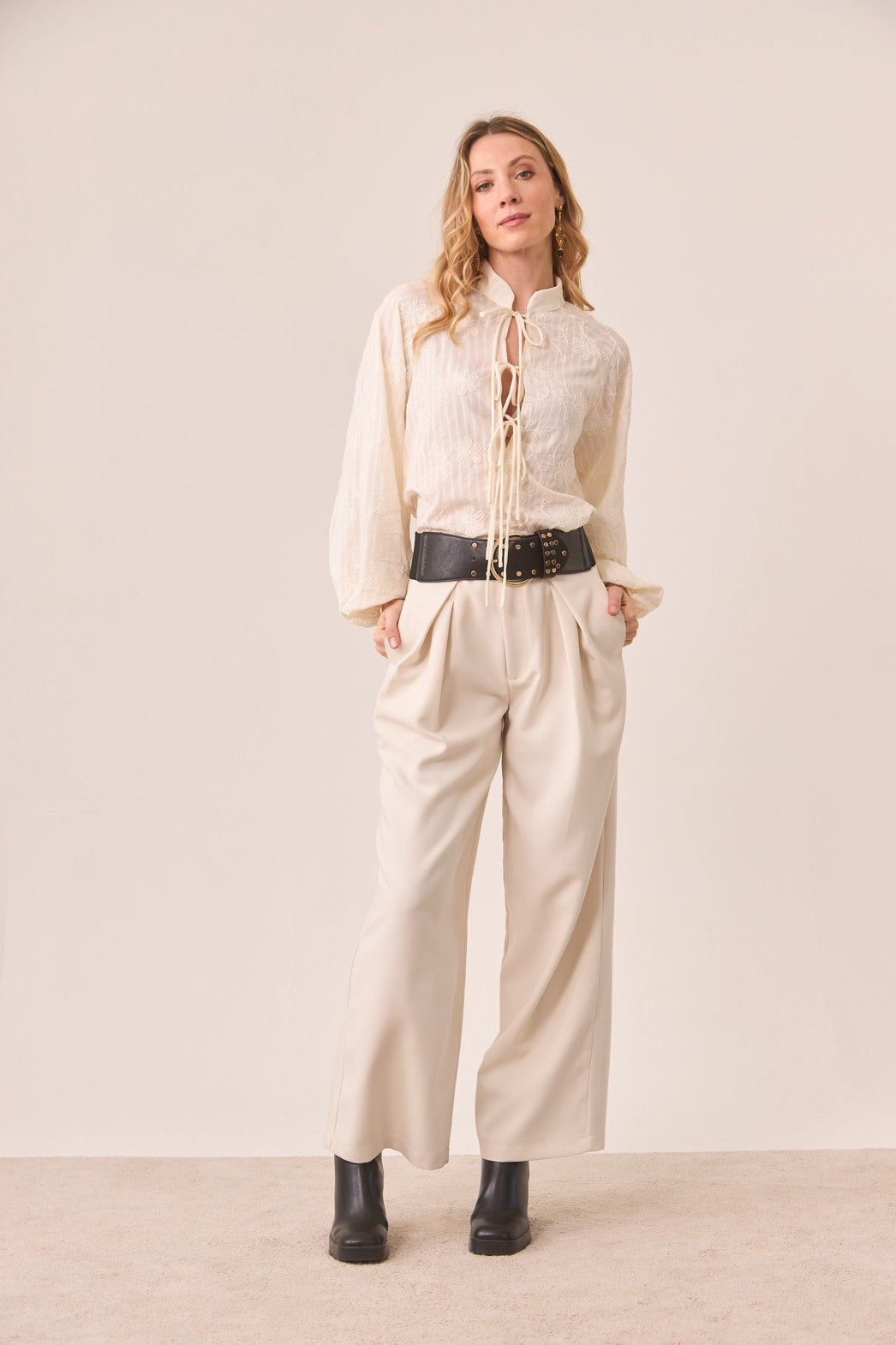 Cream Embroidered Kimono Blouse