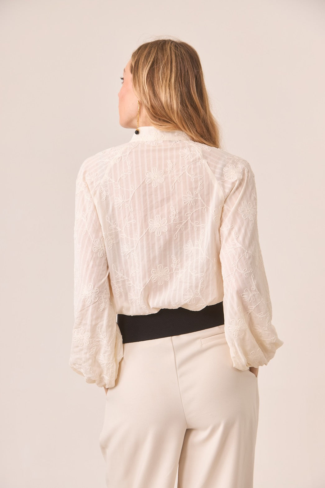 Cream Embroidered Kimono Blouse