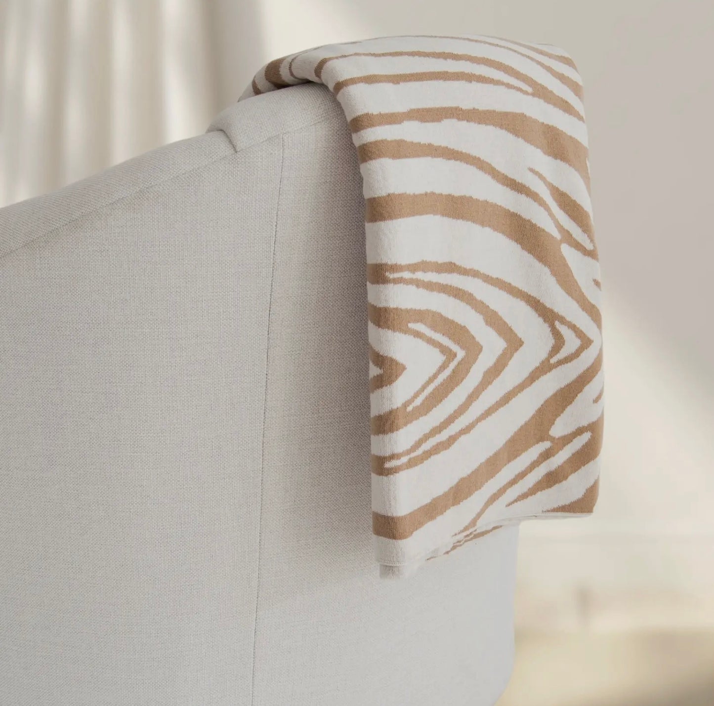 Zebra Cotton Knit Throw - Beige