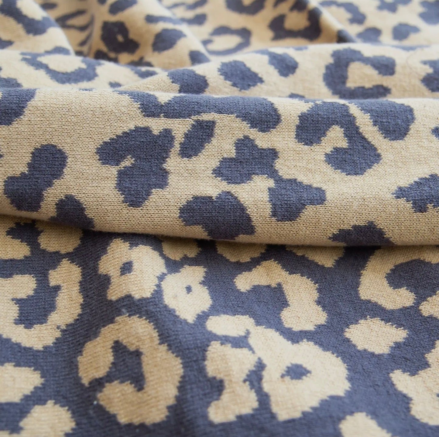Leopard Cotton Knit Throw - Beige