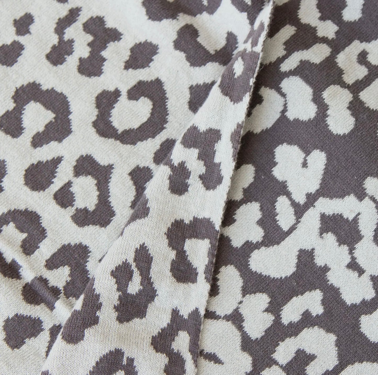 Leopard Cotton Knit Throw - Charcoal
