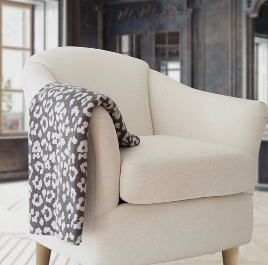 Leopard Cotton Knit Throw - Charcoal