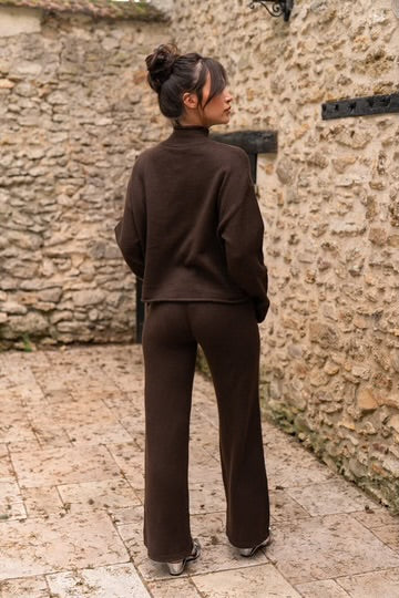 Brown Knit Pants with Silver Star Embellishment