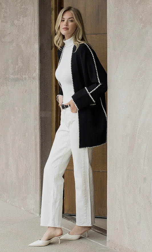 Black Cardigan with White Stitching