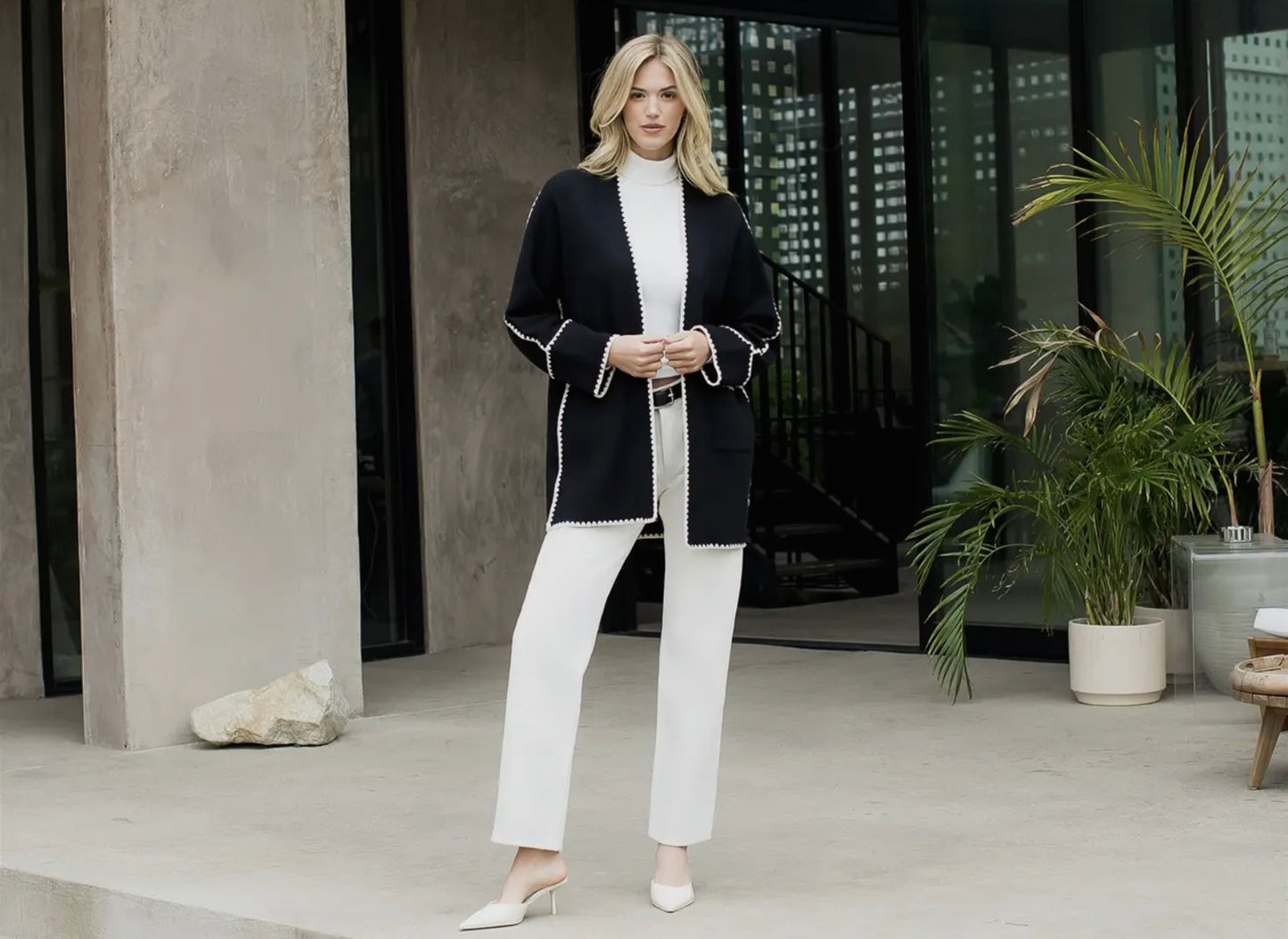 Black Cardigan with White Stitching