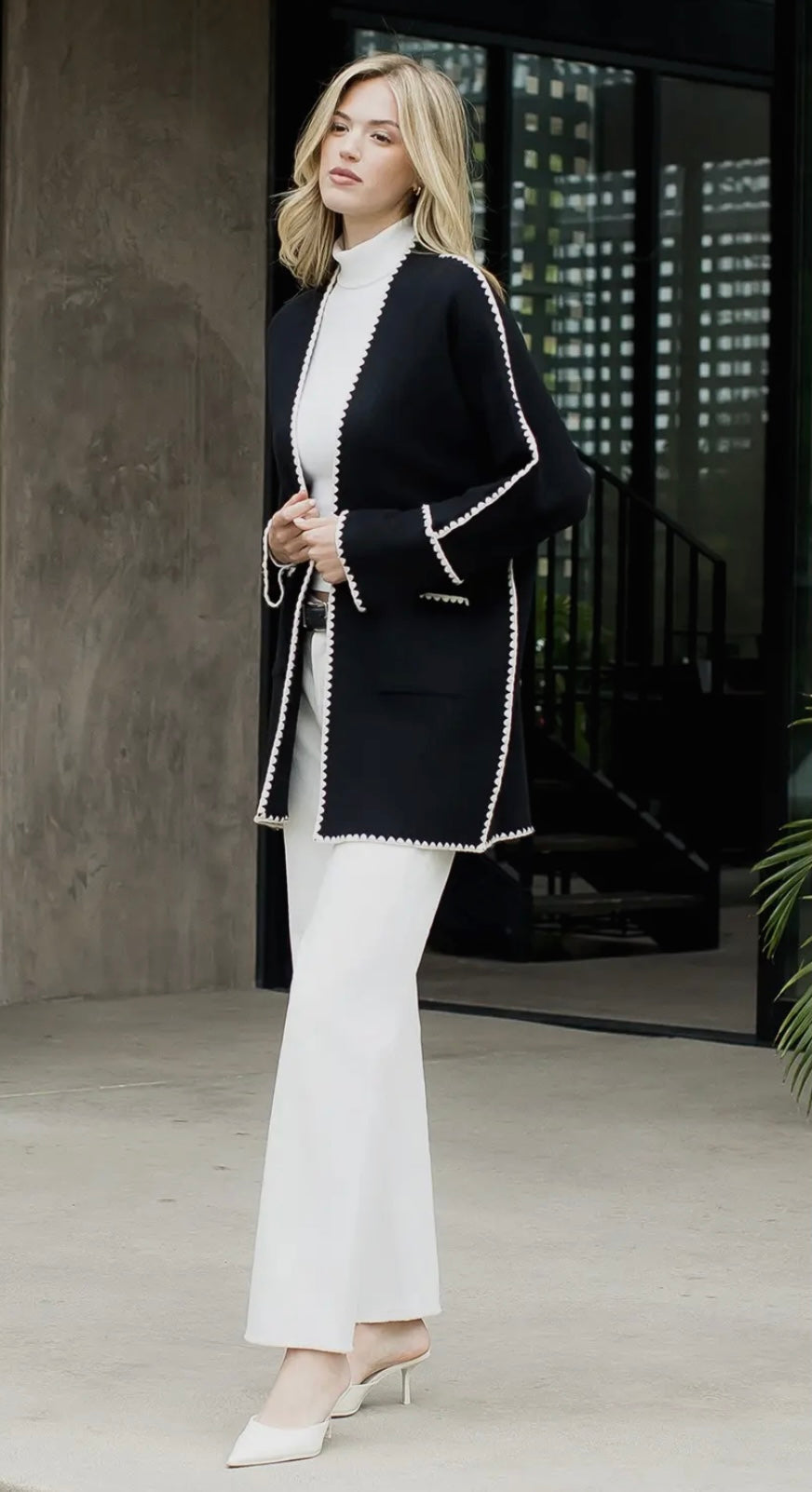 Black Cardigan with White Stitching