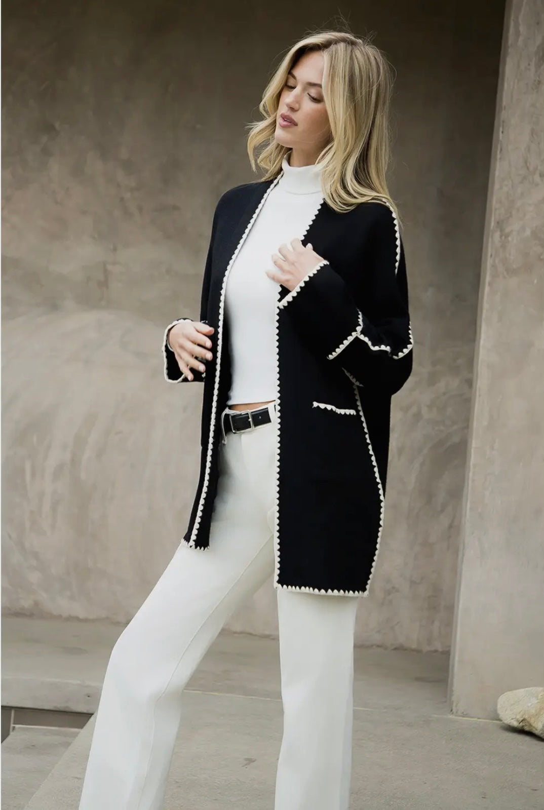 Black Cardigan with White Stitching