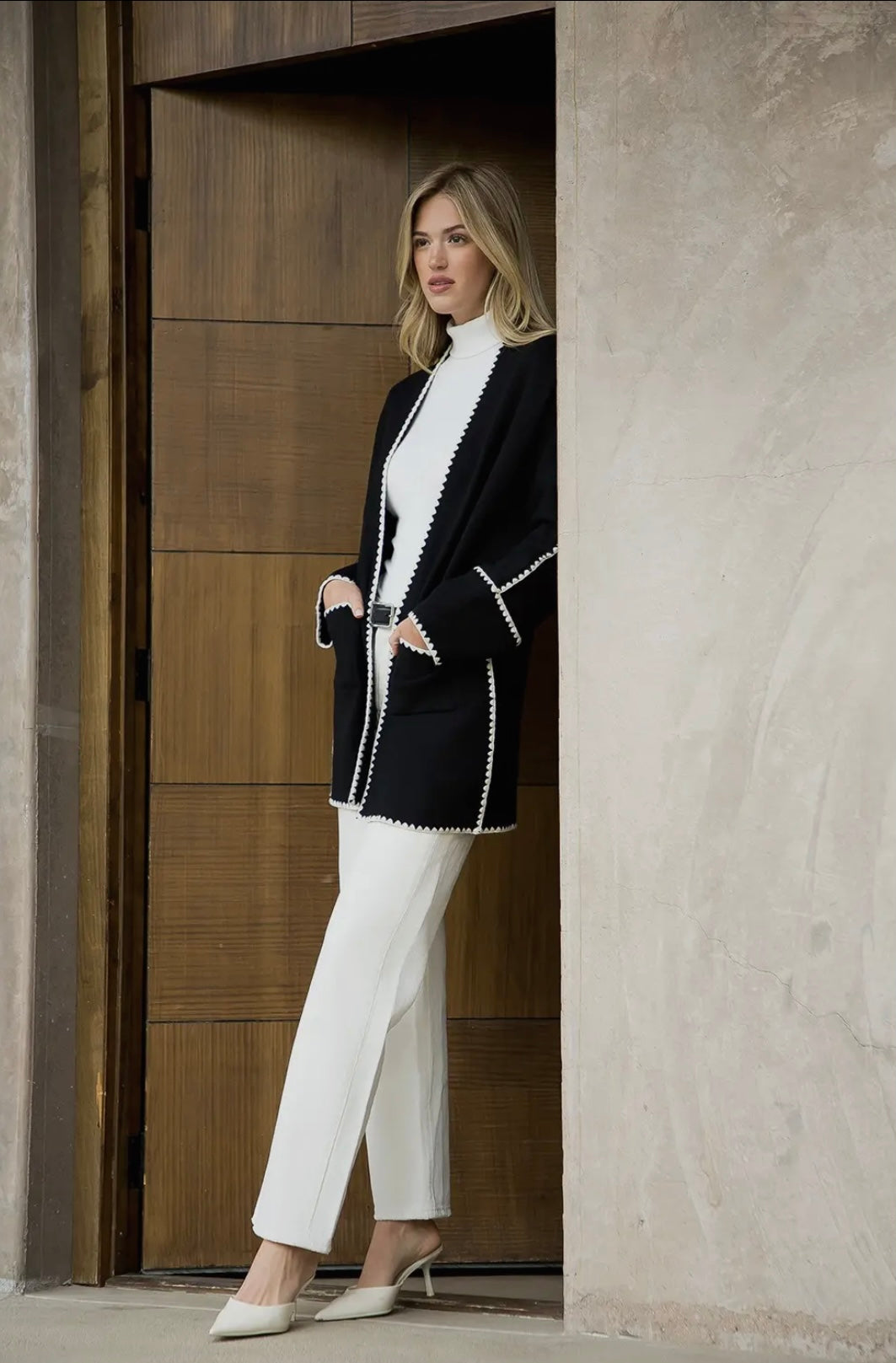 Black Cardigan with White Stitching