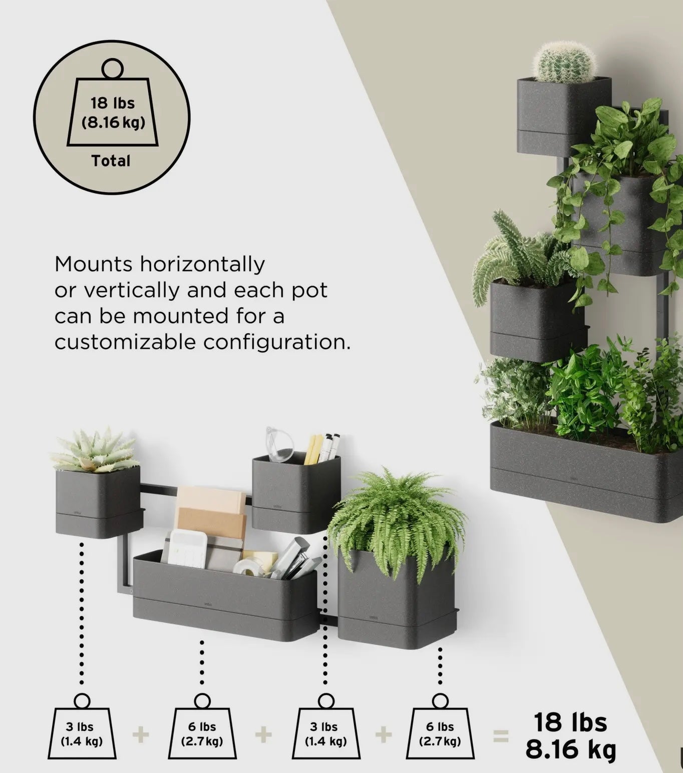 Modern Wall Planter - Black & Cream