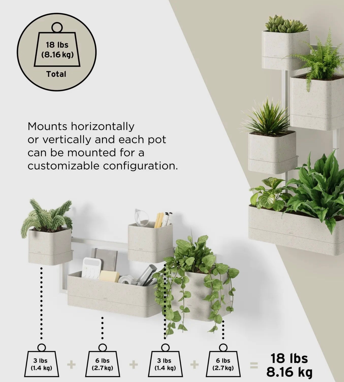 Modern Wall Planter - Black & Cream