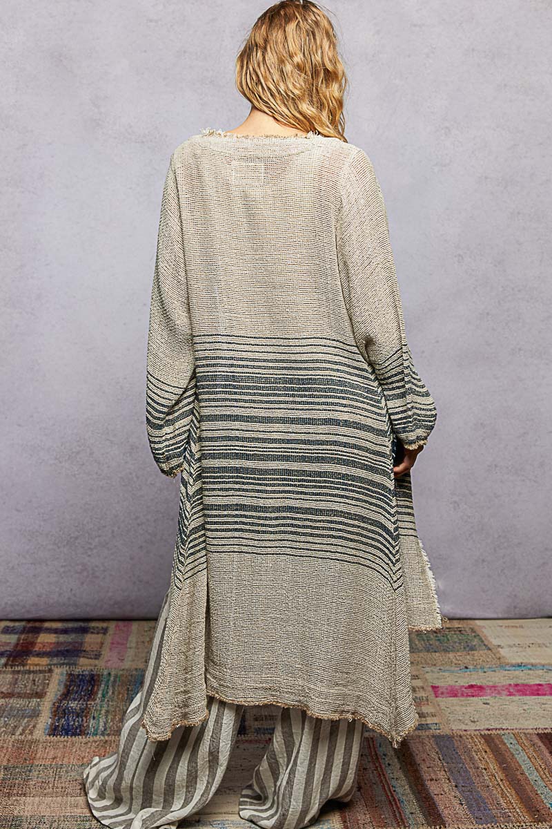 Natural Stripe Raw Linen Kimono Cardigan