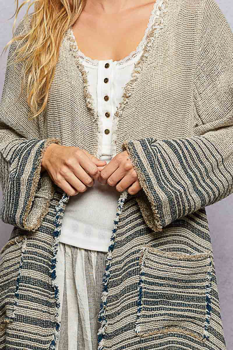 Natural Stripe Raw Linen Kimono Cardigan