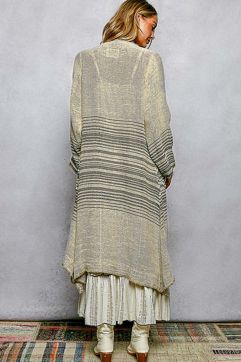 Natural Stripe Raw Linen Kimono Cardigan