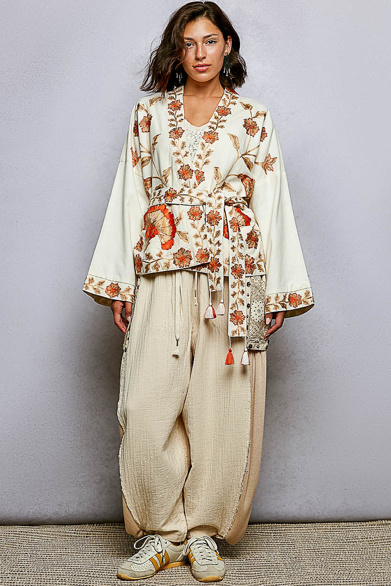 Orange Embroidered Kimono Jacket