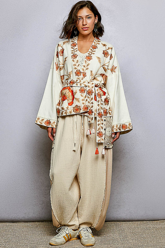 Orange Embroidered Kimono Jacket