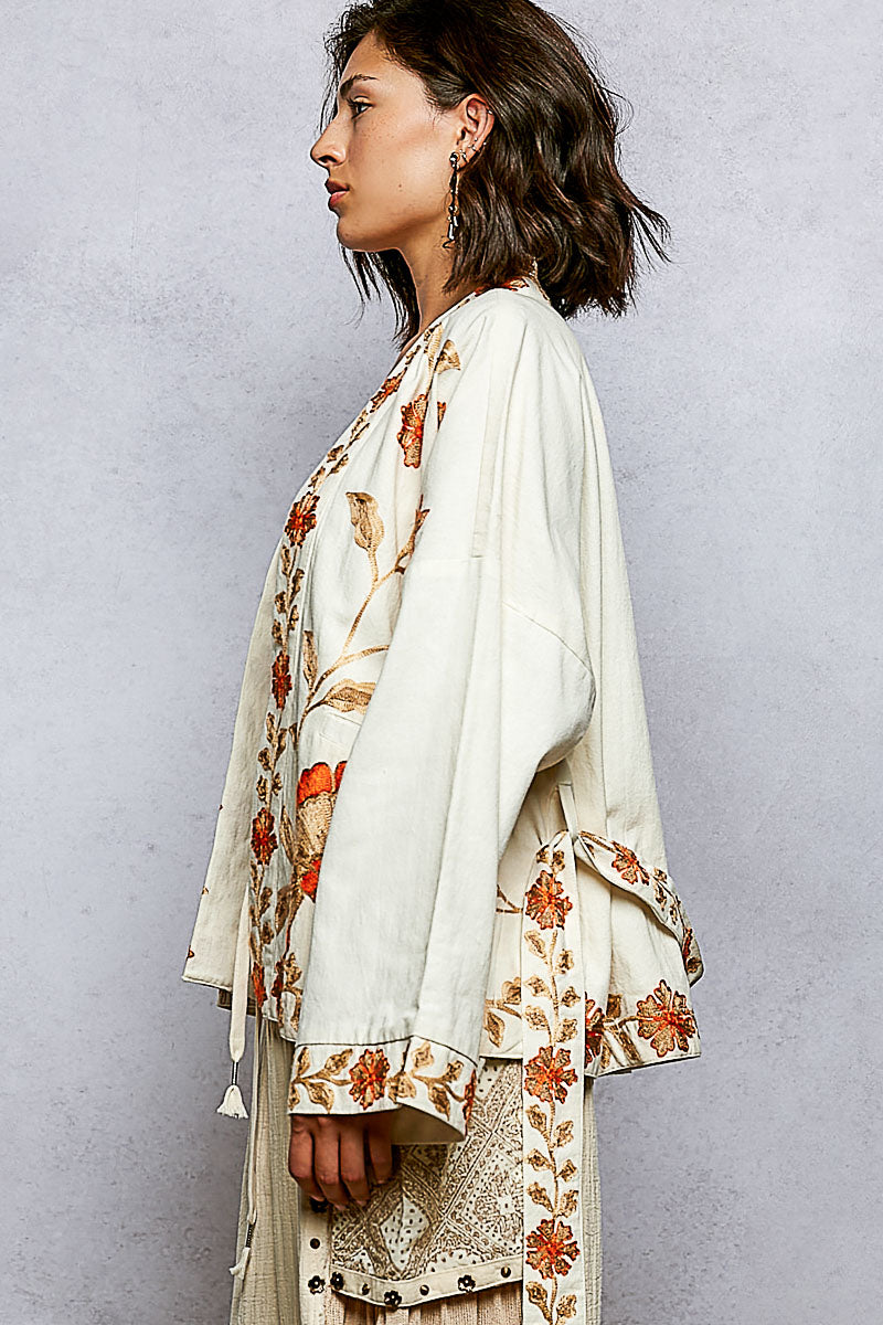 Orange Embroidered Kimono Jacket